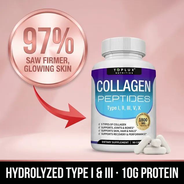 Collagen Peptides 5 Types Complex 1800mg US Made Dietary Supplement for Health Beauty Fitness 90 Capsules