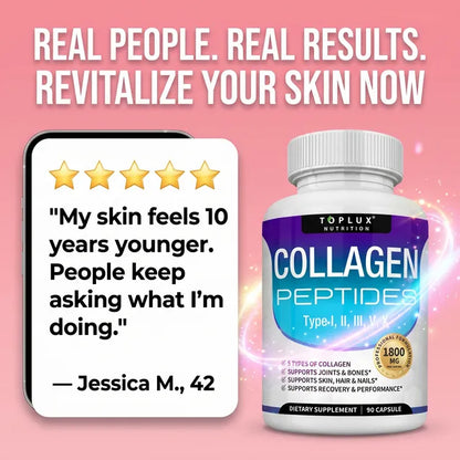 Collagen Peptides 5 Types Complex 1800mg US Made Dietary Supplement for Health Beauty Fitness 90 Capsules