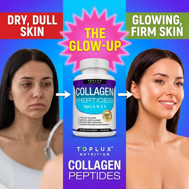 Collagen Peptides 5 Types Complex 1800mg US Made Dietary Supplement for Health Beauty Fitness 90 Capsules