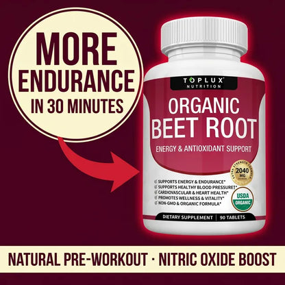 Organic Beet Root Tablets - Nitric Oxide Booster Beetroot Supplement 2040mg