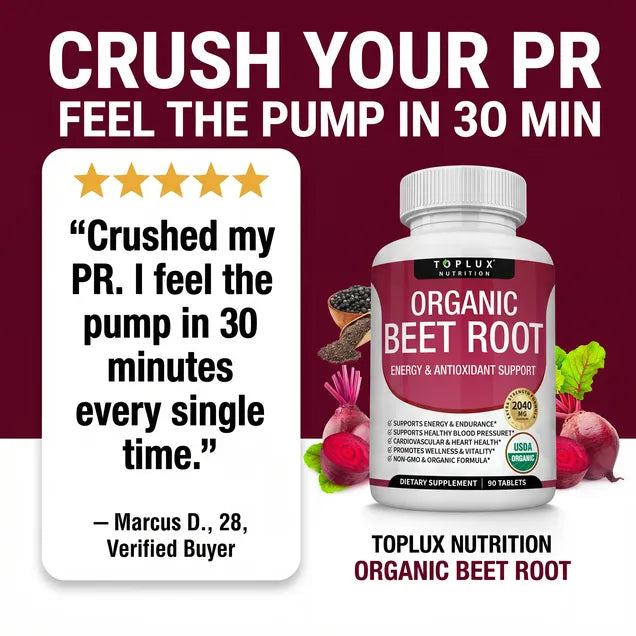 Organic Beet Root Tablets - Nitric Oxide Booster Beetroot Supplement 2040mg