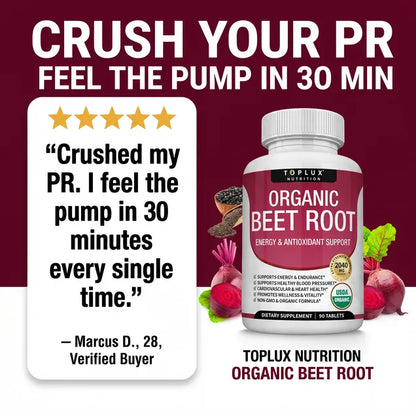 Organic Beet Root Tablets - Nitric Oxide Booster Beetroot Supplement 2040mg