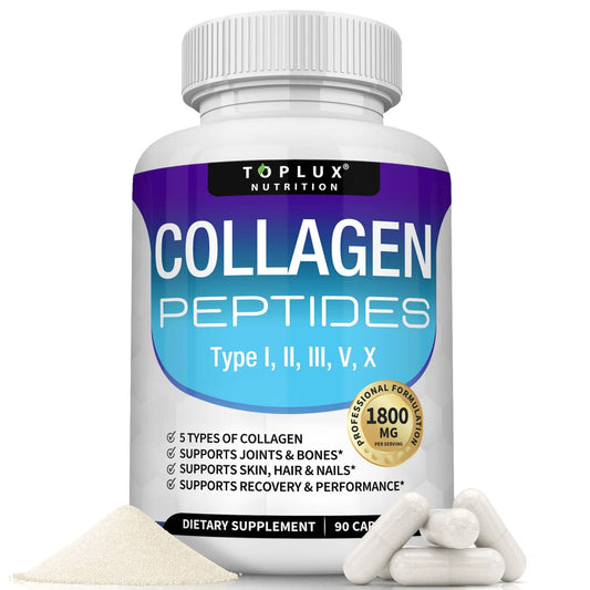 Collagen Peptides 5 Types Complex 1800mg US Made Dietary Supplement for Health Beauty Fitness 90 Capsules