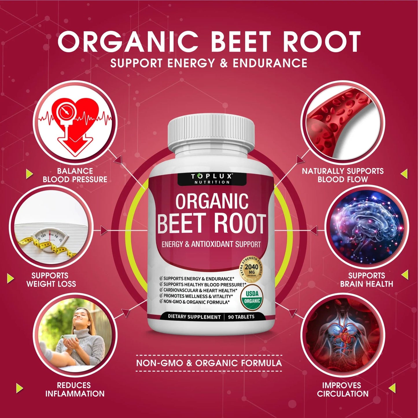 Organic Beet Root Tablets - Nitric Oxide Booster Beetroot Supplement 2040mg