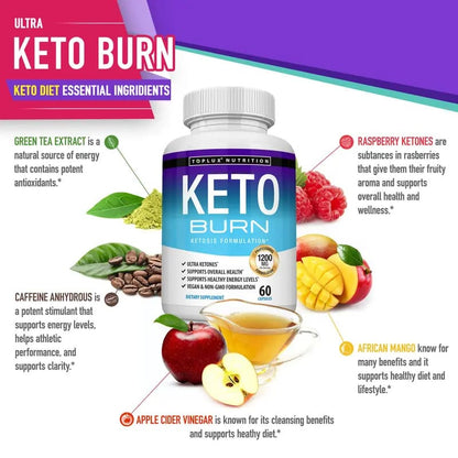 Keto Burn Pills Ketosis - 1200 Mg Ultra Advanced Natural Ketogenic Using Rapsberry Ketone Support Energy