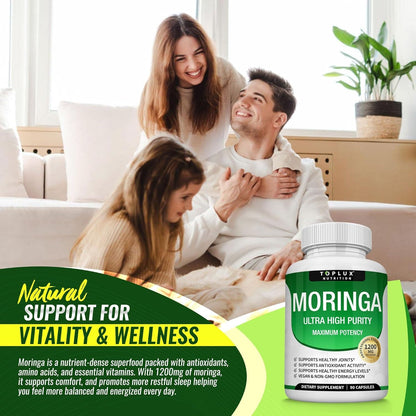 Moringa Capsules 1200mg - Pure Moringa Powder for Immune, Gut health 90 Capsules