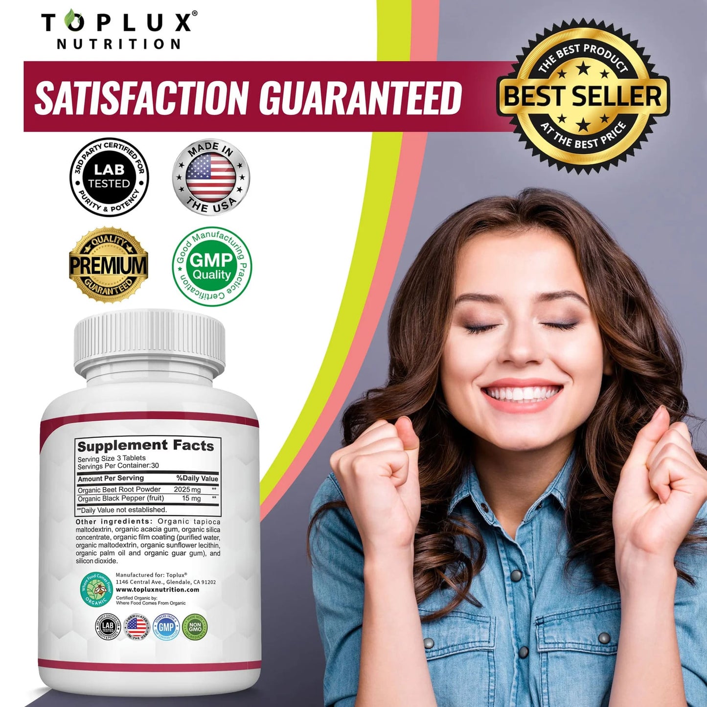Organic Beet Root Tablets - Nitric Oxide Booster Beetroot Supplement 2040mg